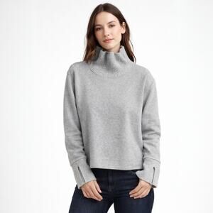 Banana Republic Factory Brushed Turtleneck Sweater Gray Slit Cuffs Size Large